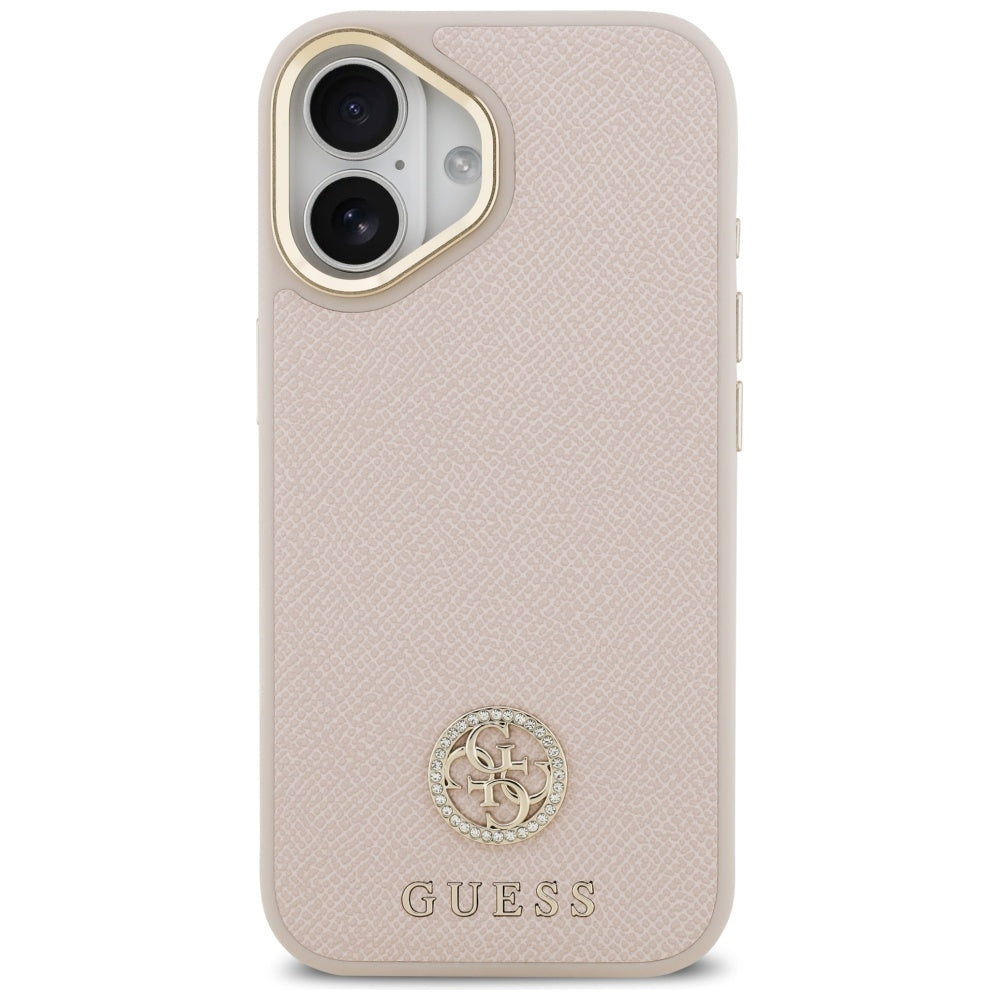 Guess Grained Strass Logo MagSafe dėklas iPhone 17 - rožinis