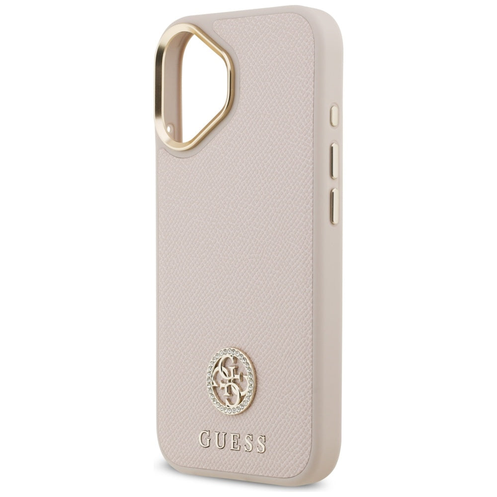 Guess Grained Strass Logo MagSafe dėklas iPhone 17 - rožinis