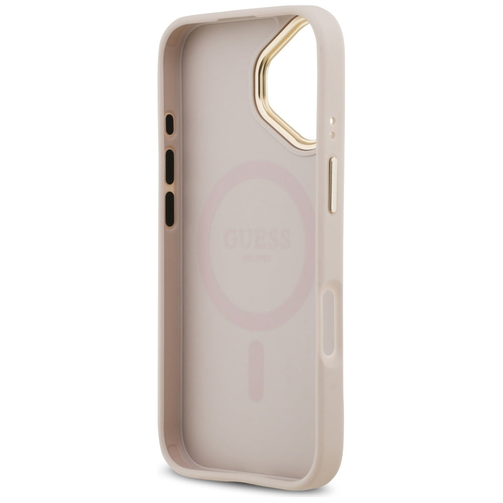 Guess Grained Strass Logo MagSafe dėklas iPhone 17 - rožinis