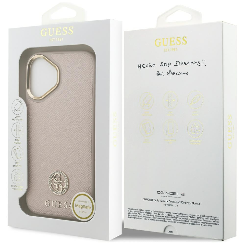 Guess Grained Strass Logo MagSafe dėklas iPhone 17 - rožinis