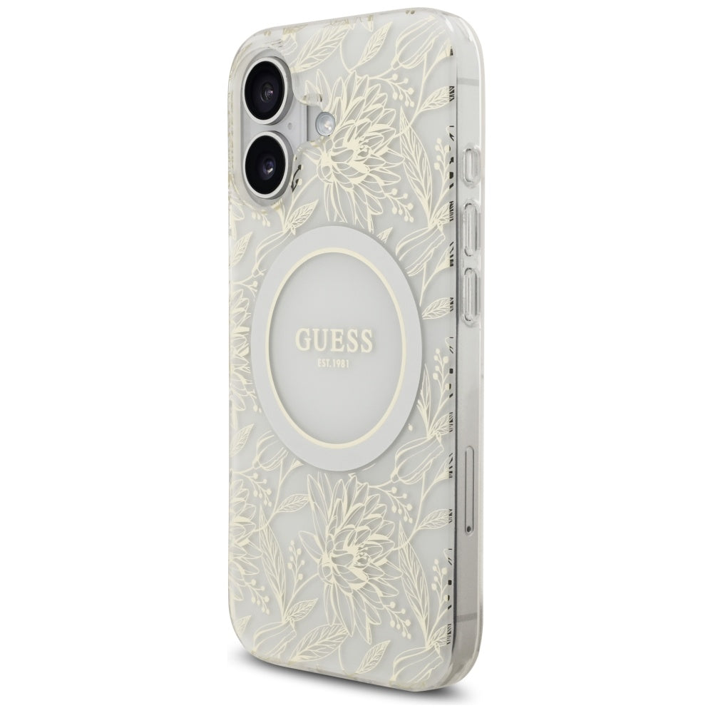 Guess IML Flowers Electro Pearl Strap MagSafe dėklas iPhone 17 - Baltas -- iPhone 17