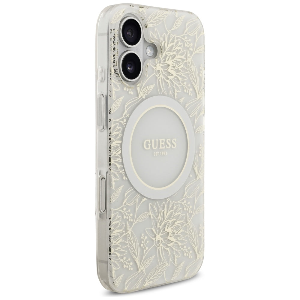 Guess IML Flowers Electro Pearl Strap MagSafe dėklas iPhone 17 - Baltas -- iPhone 17
