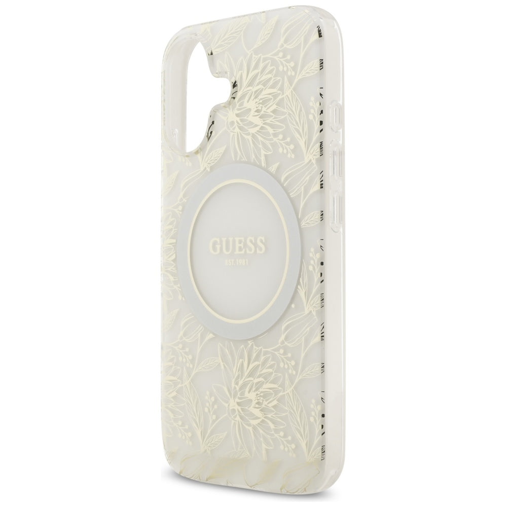 Guess IML Flowers Electro Pearl Strap MagSafe dėklas iPhone 17 - Baltas -- iPhone 17