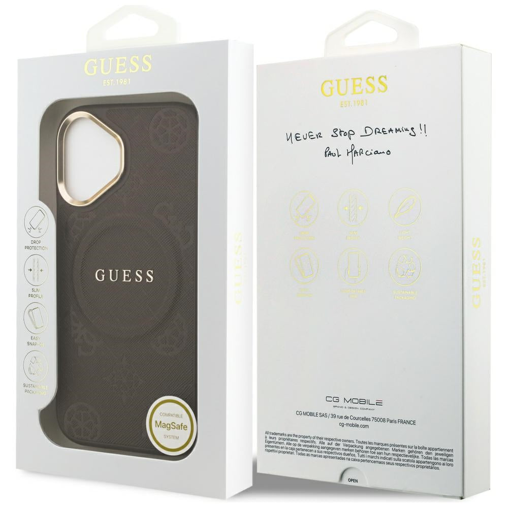 Guess Peony Hot Stamp MagSafe Dėklas, skirtas iPhone 17 - rudas
