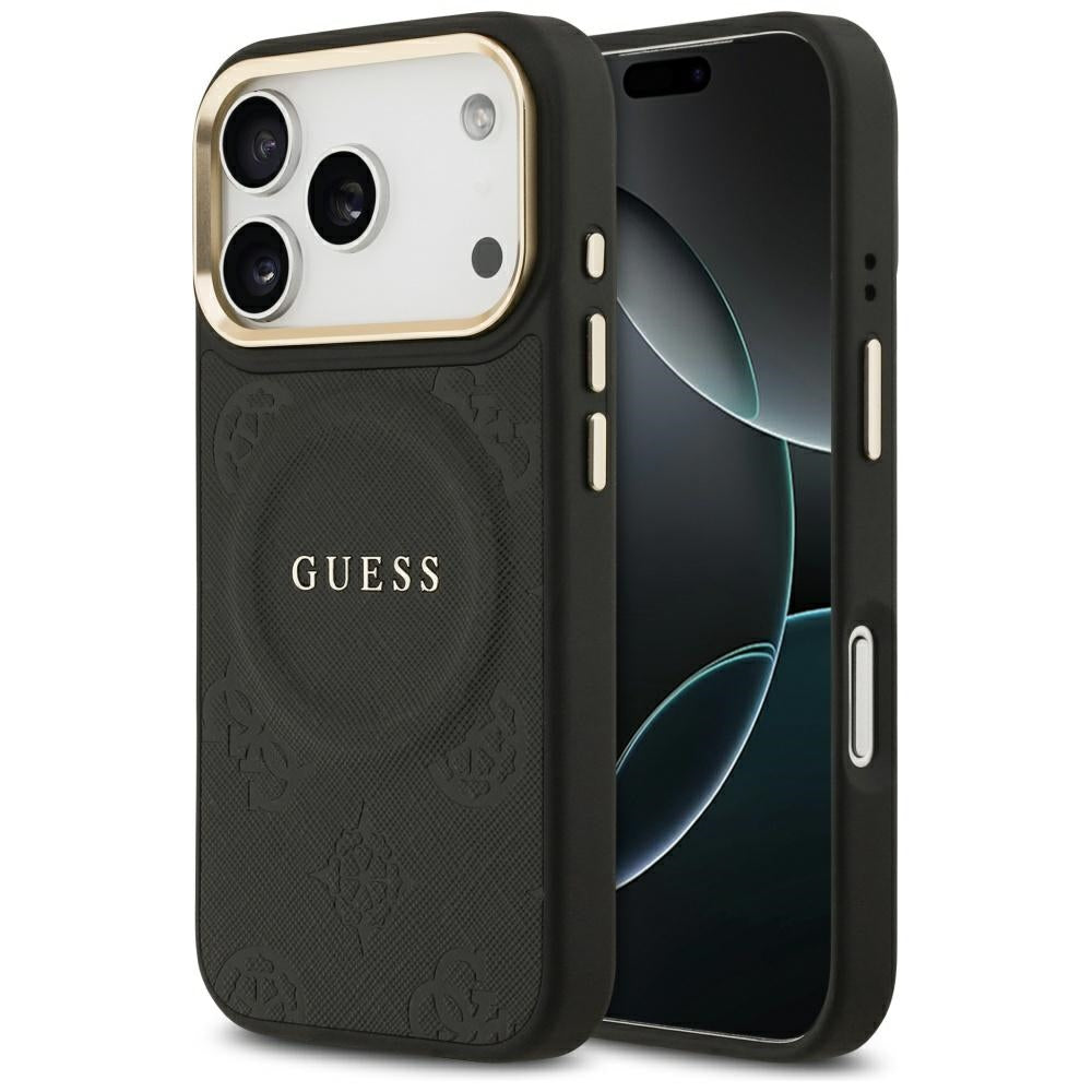 Guess Peony Hot Stamp MagSafe dėklas iPhone 17 Pro - juodas -- iPhone 17 Pro