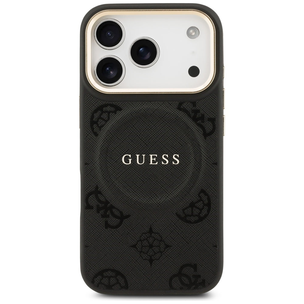 Guess Peony Hot Stamp MagSafe dėklas iPhone 17 Pro - juodas -- iPhone 17 Pro