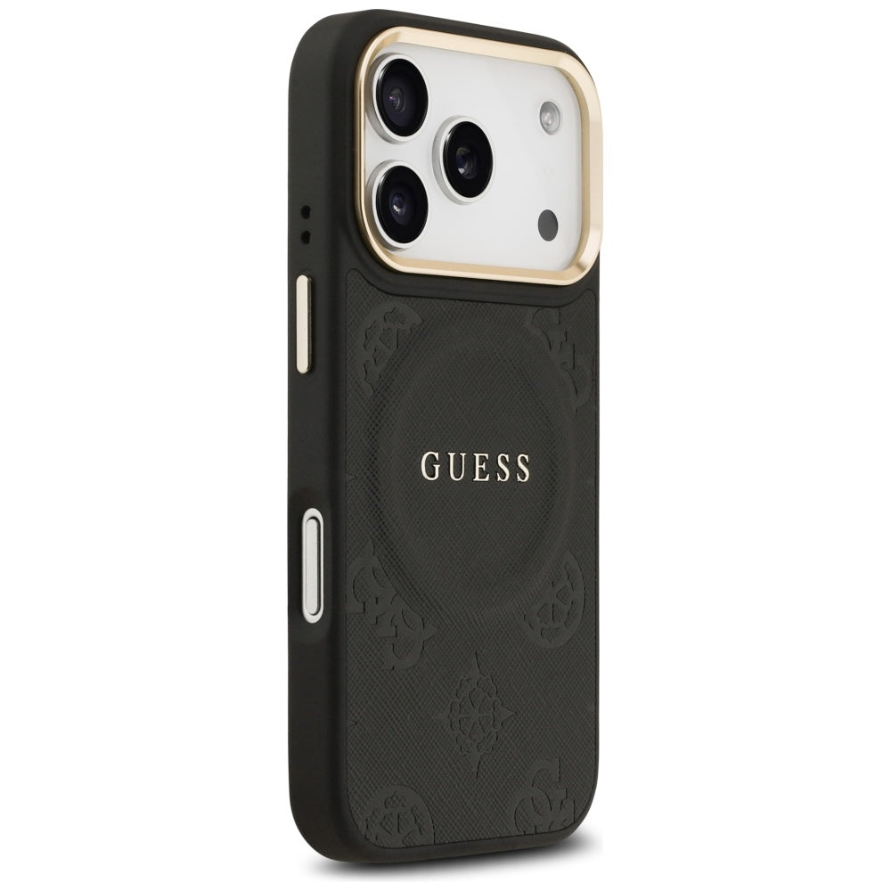 Guess Peony Hot Stamp MagSafe dėklas iPhone 17 Pro - juodas -- iPhone 17 Pro