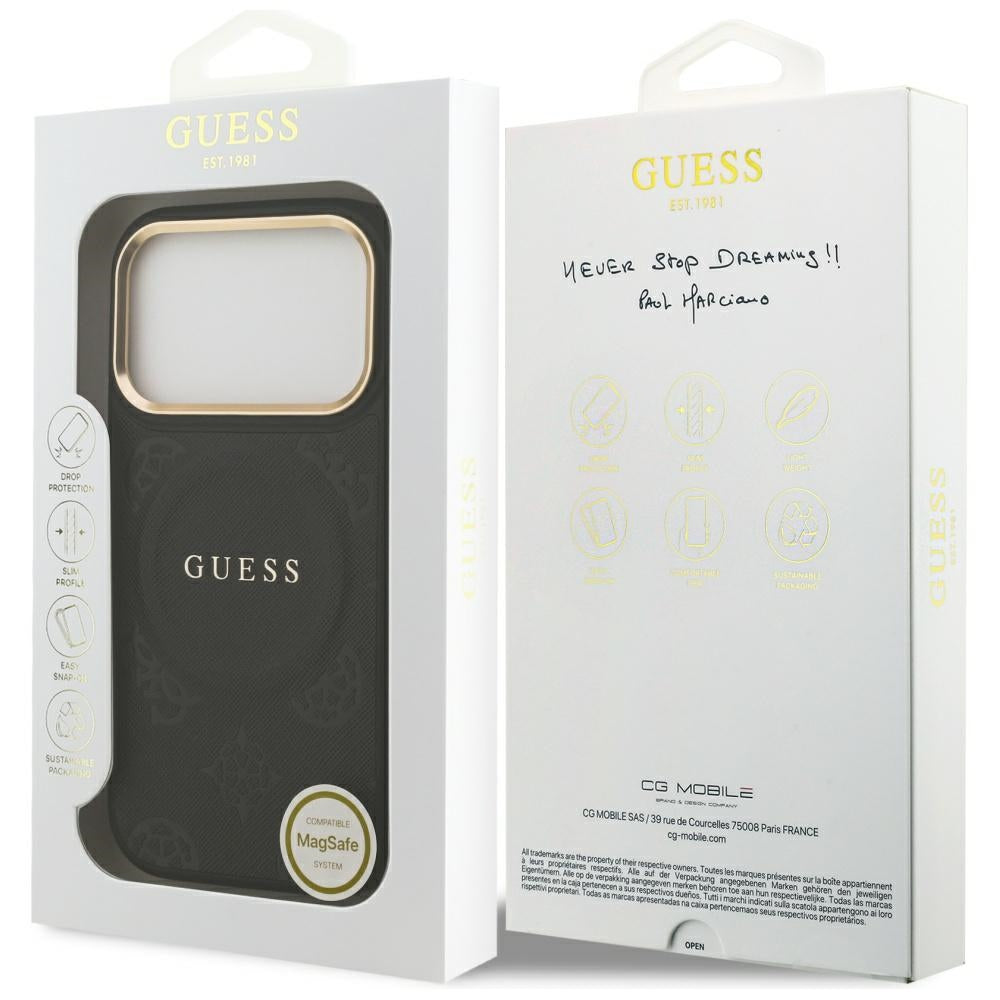 Guess Peony Hot Stamp MagSafe dėklas iPhone 17 Pro - juodas -- iPhone 17 Pro