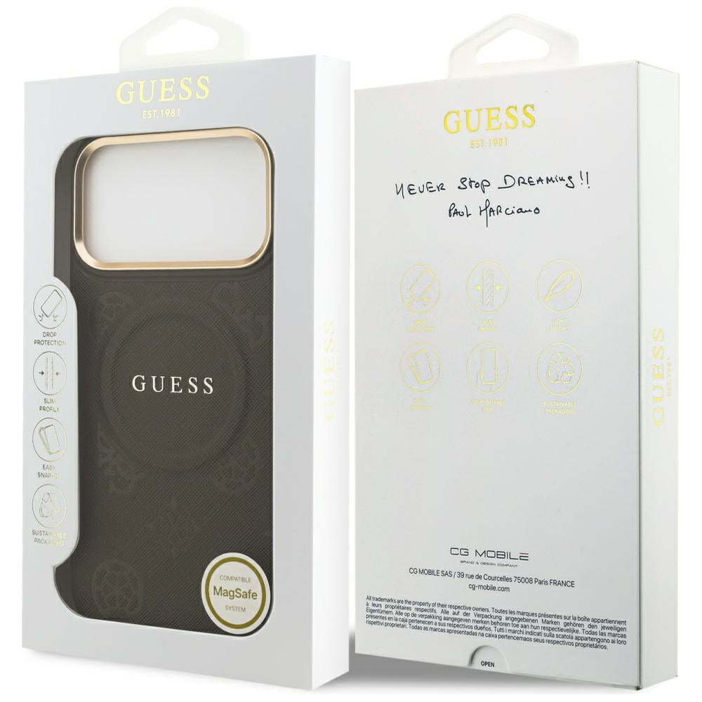 Guess Peony Hot Stamp MagSafe dėklas iPhone 17 Pro Max - Rudas -- iPhone 17 Pro Max
