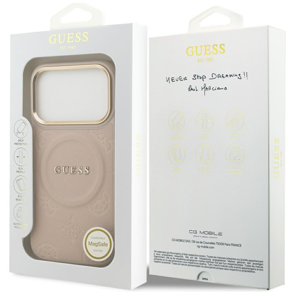 Guess Peony Hot Stamp MagSafe dėklas iPhone 17 Pro - rožinis -- iPhone 17 Pro
