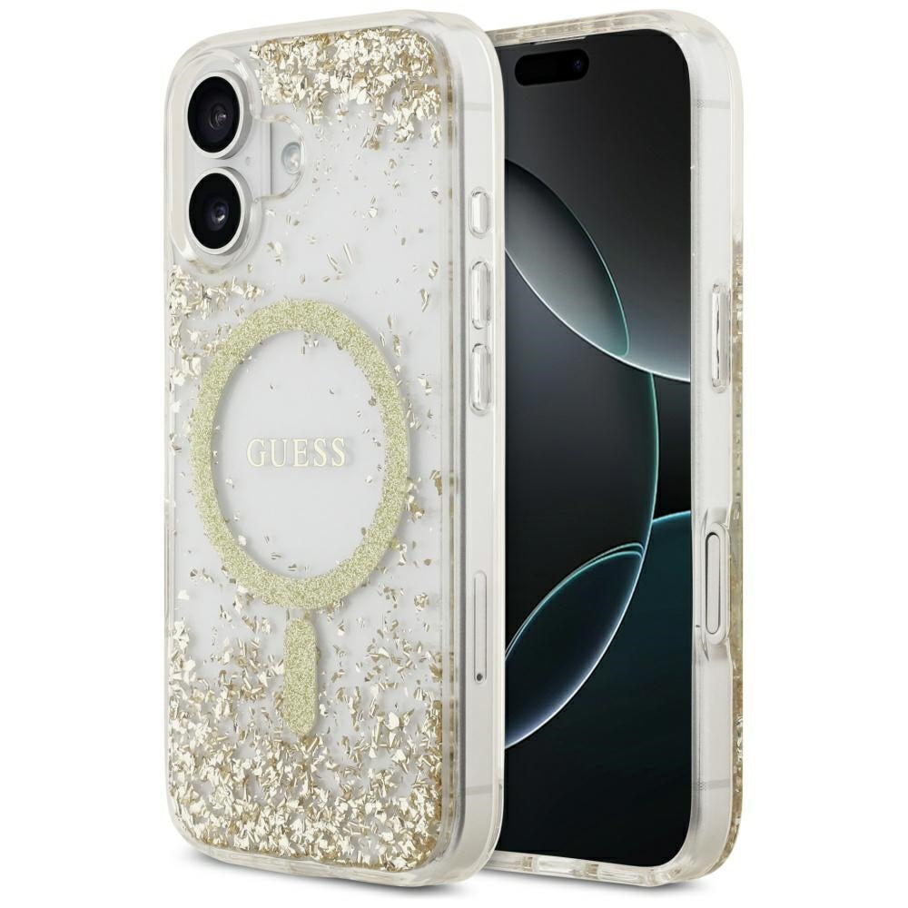 Guess Resin Bottom Glitter MagSafe dėklas iPhone 17 - auksinis