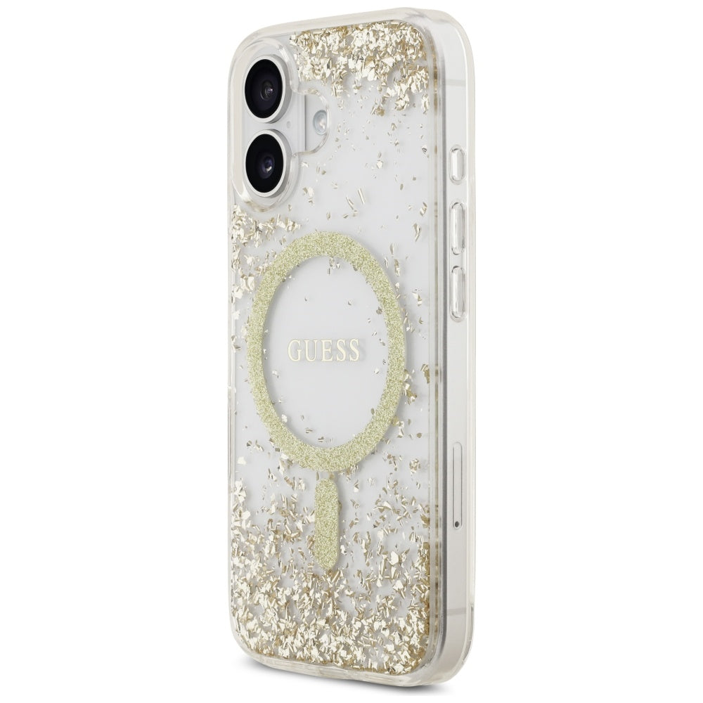 Guess Resin Bottom Glitter MagSafe dėklas iPhone 17 - auksinis