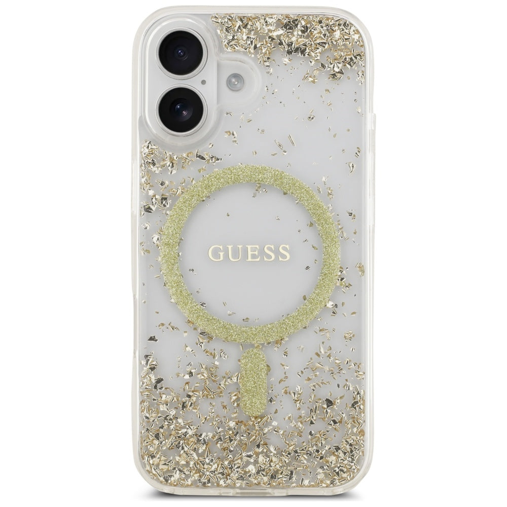 Guess Resin Bottom Glitter MagSafe dėklas iPhone 17 - auksinis