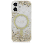 Guess Resin Bottom Glitter MagSafe dėklas iPhone 17 - auksinis