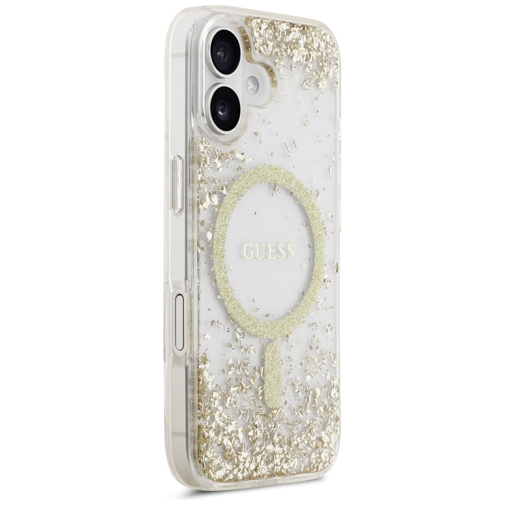 Guess Resin Bottom Glitter MagSafe dėklas iPhone 17 - auksinis
