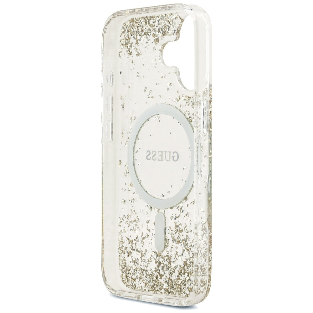 Guess Resin Bottom Glitter MagSafe dėklas iPhone 17 - auksinis