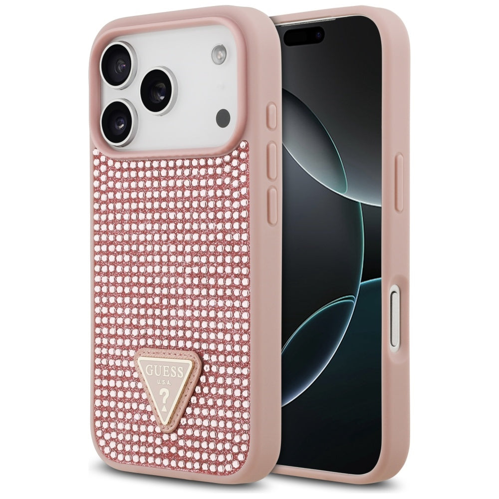 Guess Rhinestone Triangle Logo iPhone 17 Pro dėklas - rausvas -- iPhone 17 Pro