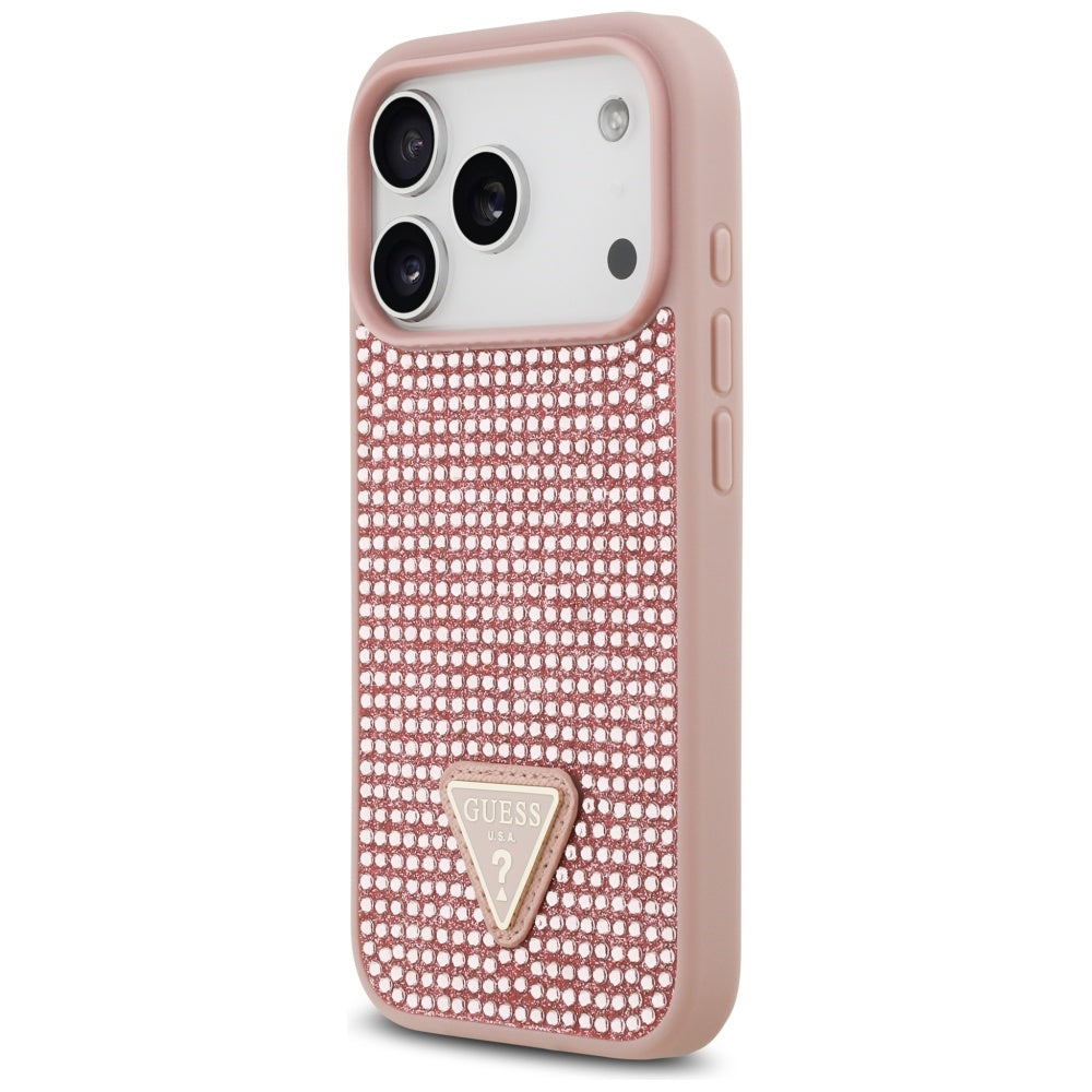 Guess Rhinestone Triangle Logo iPhone 17 Pro dėklas - rausvas -- iPhone 17 Pro