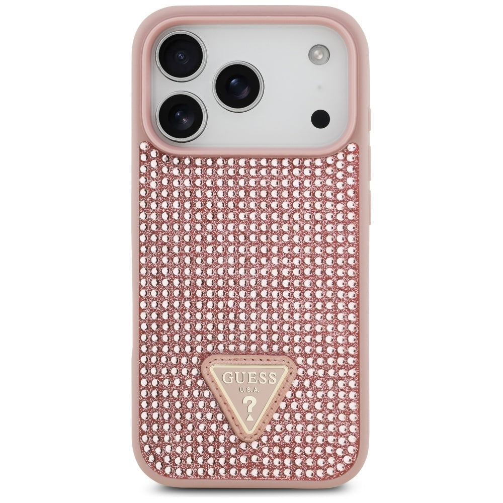 Guess Rhinestone Triangle Logo iPhone 17 Pro dėklas - rausvas -- iPhone 17 Pro
