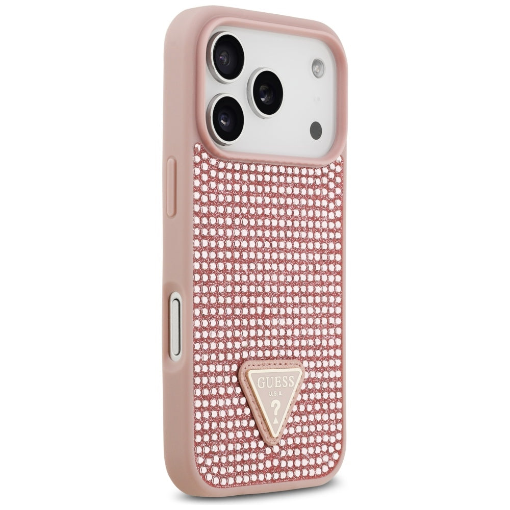 Guess Rhinestone Triangle Logo iPhone 17 Pro dėklas - rausvas -- iPhone 17 Pro