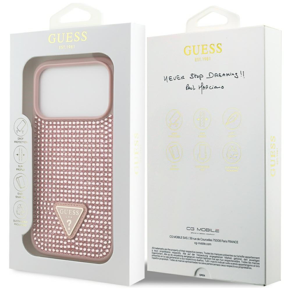 Guess Rhinestone Triangle Logo iPhone 17 Pro dėklas - rausvas -- iPhone 17 Pro