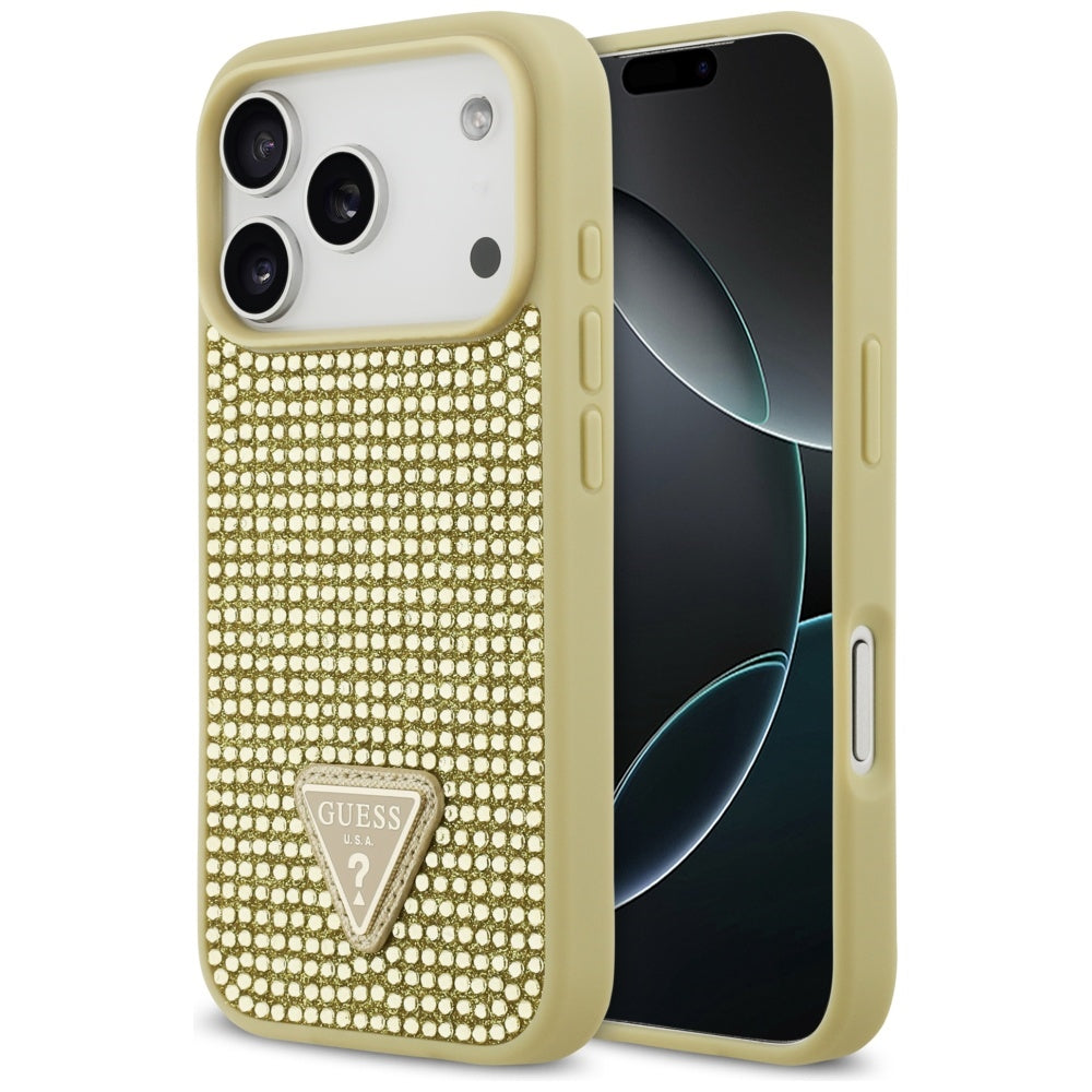 Guess Rhinestone Triangle Logo iPhone 17 Pro dėklas - Auksinė -- iPhone 17 Pro