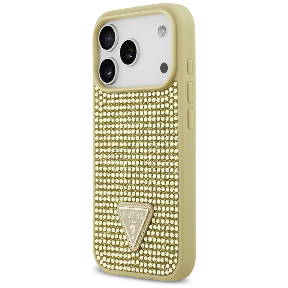 Guess Rhinestone Triangle Logo iPhone 17 Pro dėklas - Auksinė -- iPhone 17 Pro