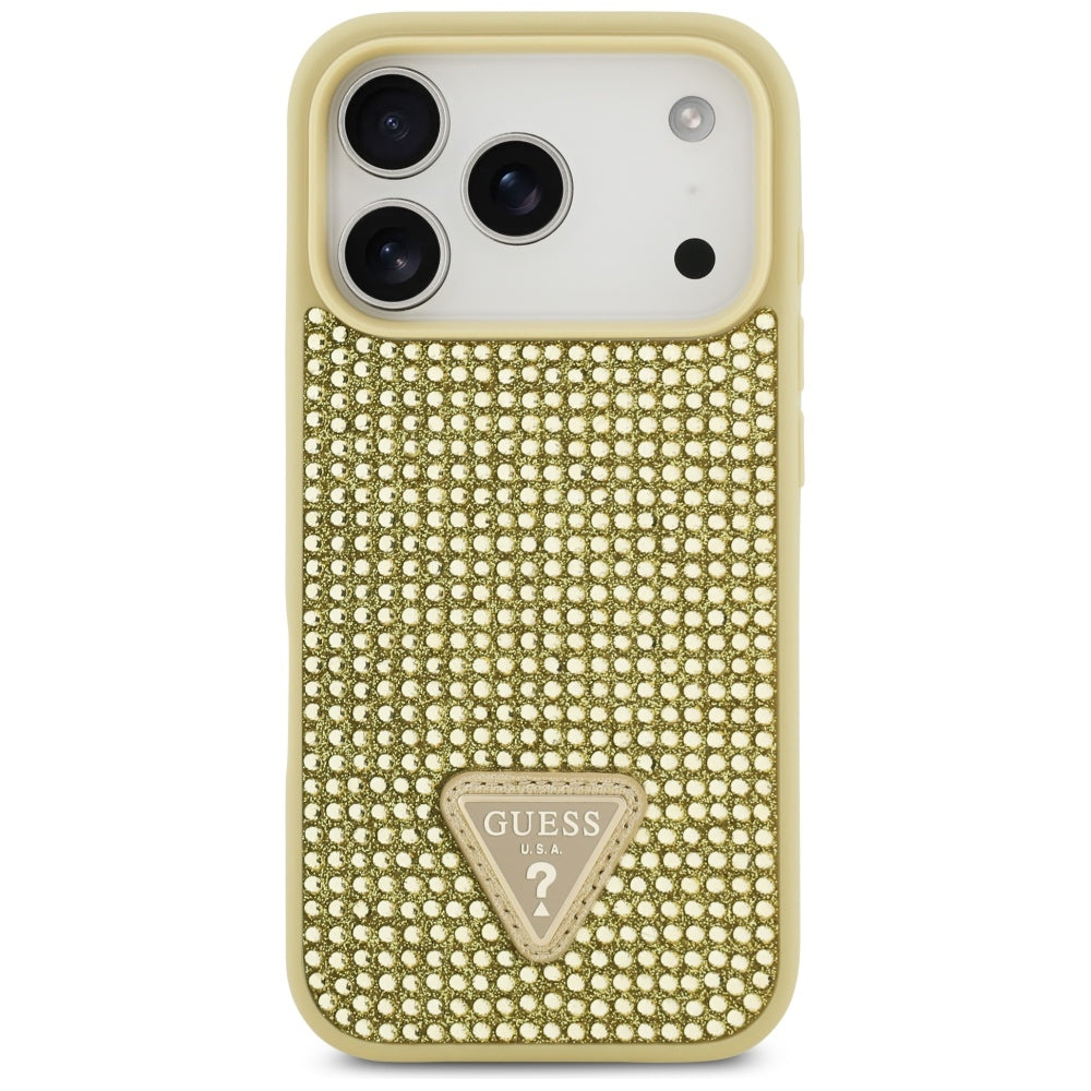Guess Rhinestone Triangle Logo iPhone 17 Pro dėklas - Auksinė -- iPhone 17 Pro