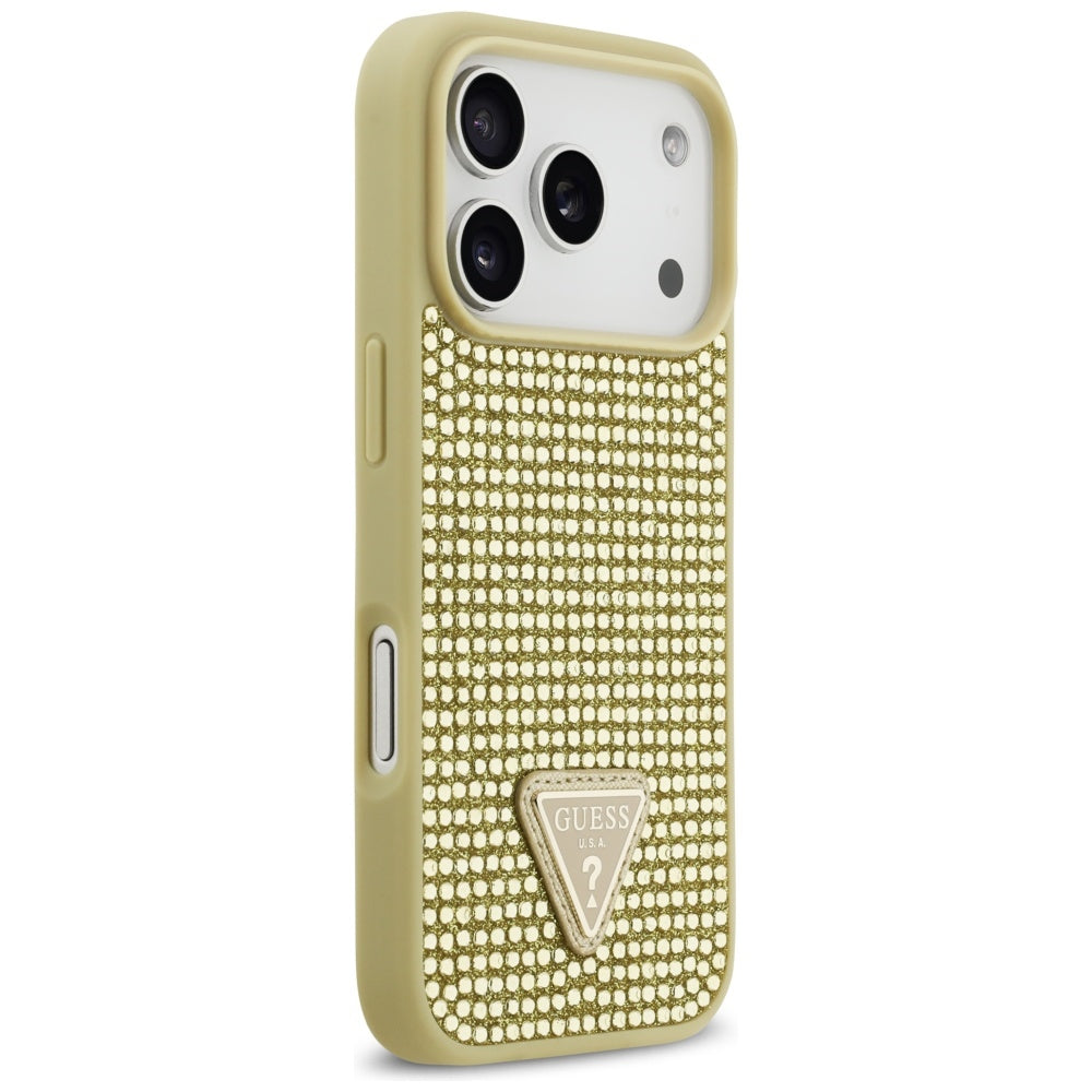 Guess Rhinestone Triangle Logo iPhone 17 Pro dėklas - Auksinė -- iPhone 17 Pro