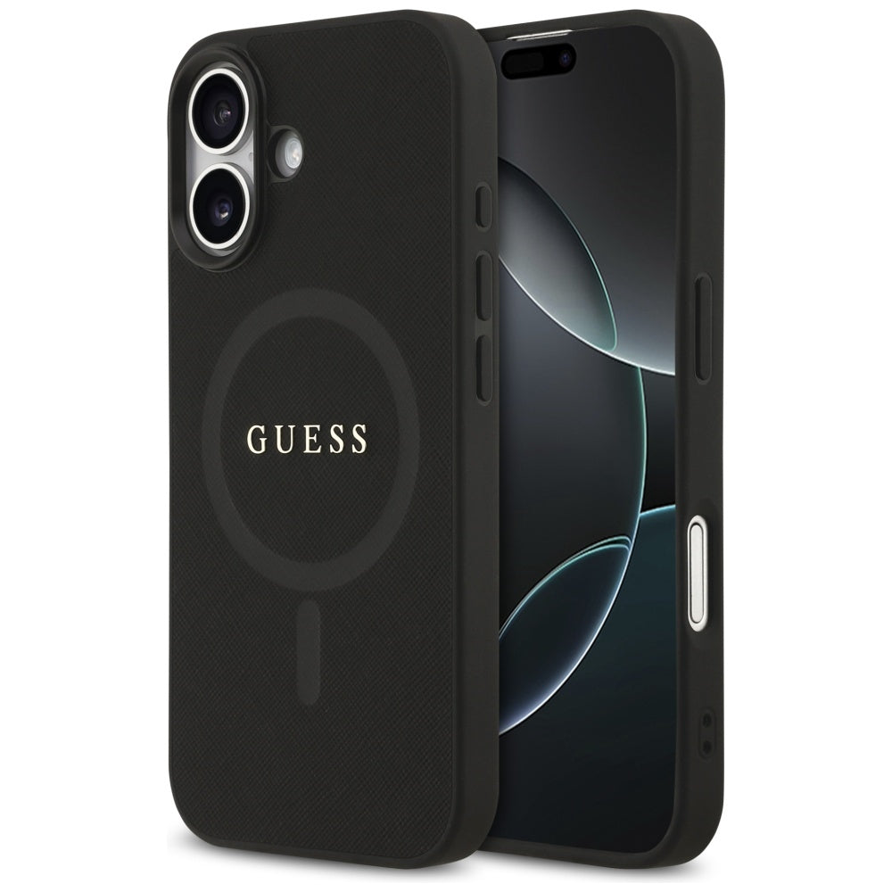 Guess Saffiano Classic Logo MagSafe dėklas iPhone 17 - juodas