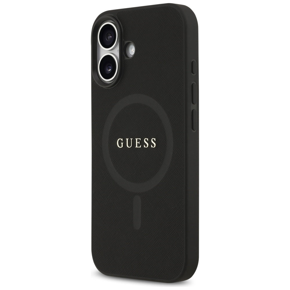 Guess Saffiano Classic Logo MagSafe dėklas iPhone 17 - juodas