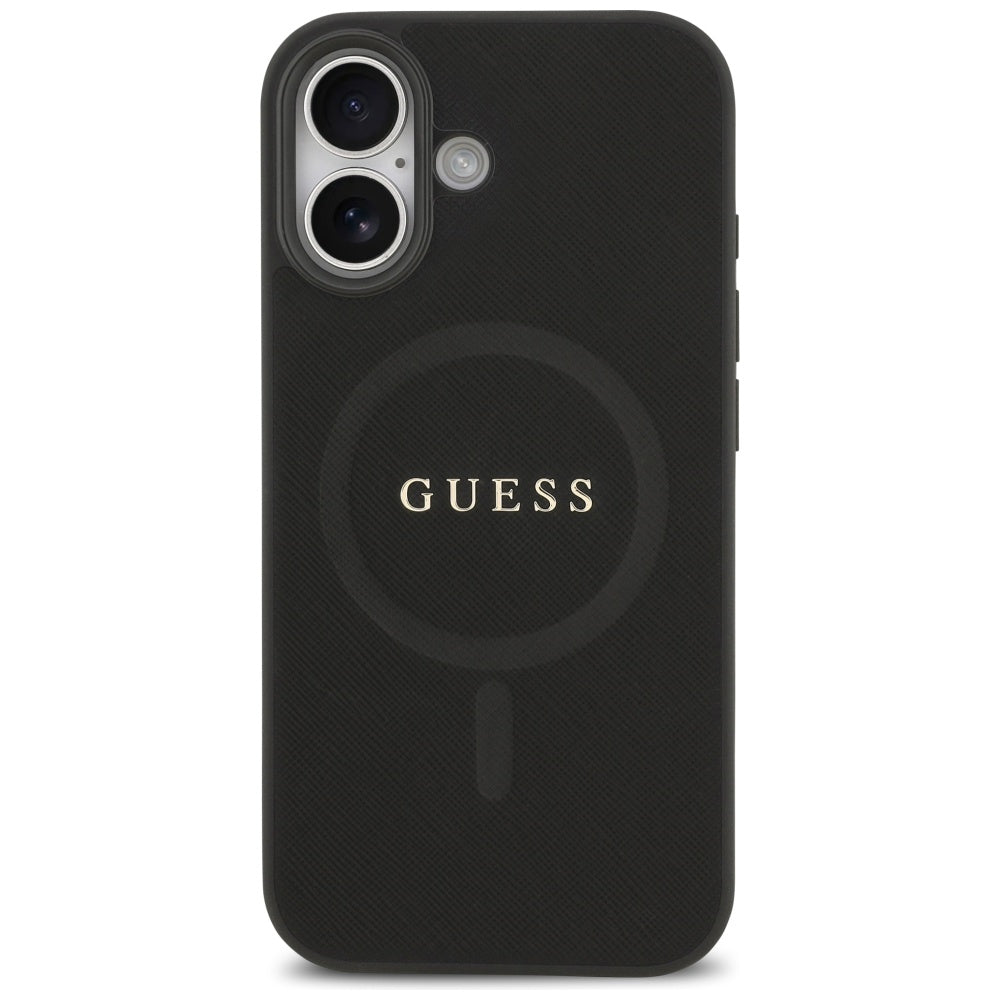 Guess Saffiano Classic Logo MagSafe dėklas iPhone 17 - juodas