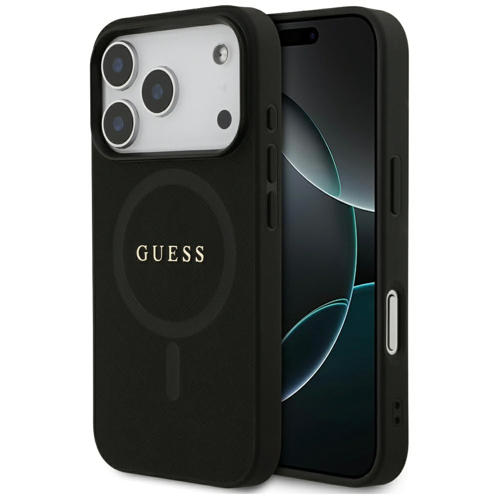 Guess Saffiano Classic Logo MagSafe dėklas iPhone 17 Pro - Juodas -- iPhone 17 Pro