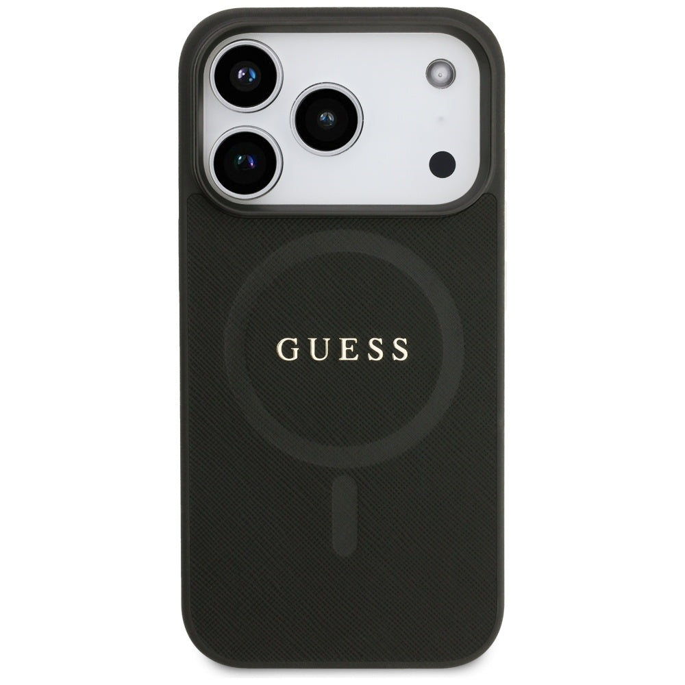 Guess Saffiano Classic Logo MagSafe dėklas iPhone 17 Pro - Juodas -- iPhone 17 Pro