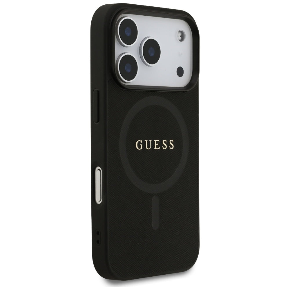Guess Saffiano Classic Logo MagSafe dėklas iPhone 17 Pro - Juodas -- iPhone 17 Pro
