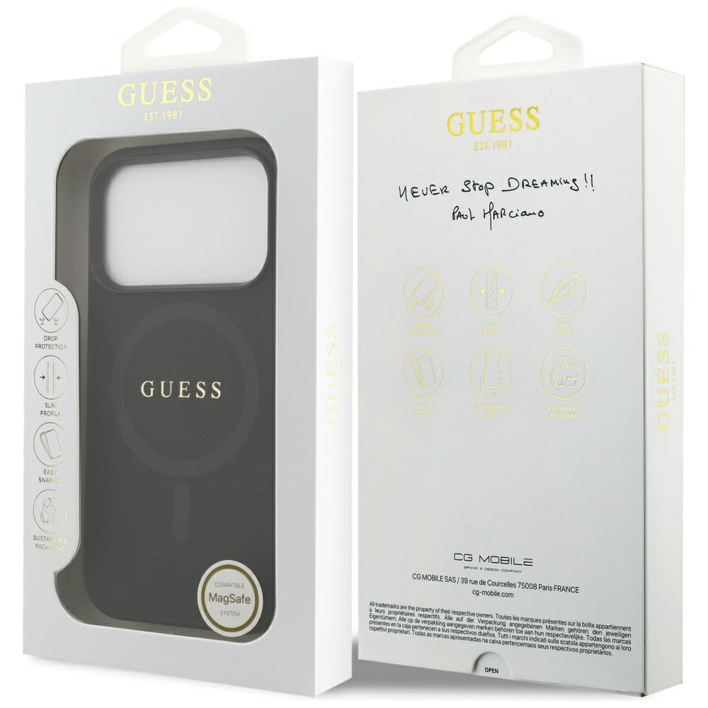 Guess Saffiano Classic Logo MagSafe dėklas iPhone 17 Pro - Juodas -- iPhone 17 Pro