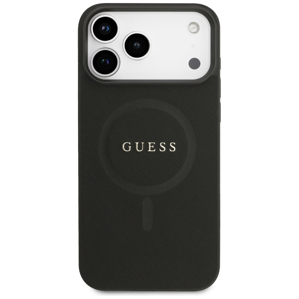 Guess Saffiano Classic Logo MagSafe dėklas iPhone 17 Pro Max - juodas -- iPhone 17 Pro Max
