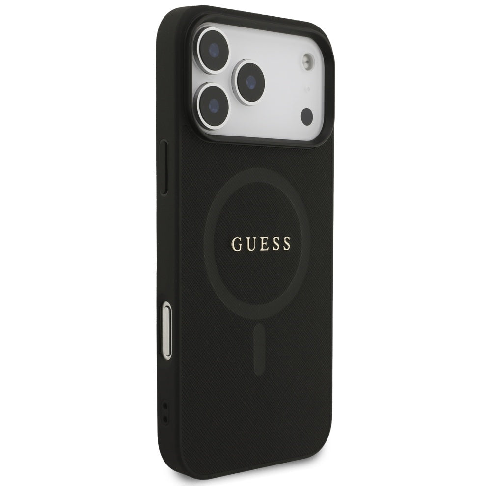 Guess Saffiano Classic Logo MagSafe dėklas iPhone 17 Pro Max - juodas -- iPhone 17 Pro Max