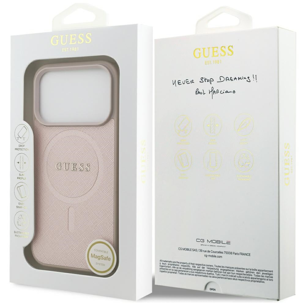 Guess MagSafe dėklas iPhone 17 Pro – rožinis