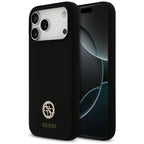 Guess Silicone Logo Strass 4G MagSafe Dėklas, skirtas iPhone 17 Pro Max - juodas