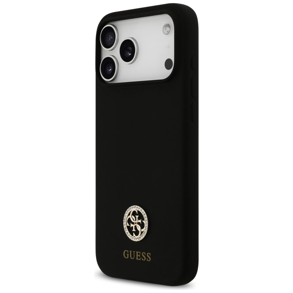 Guess Silicone Logo Strass 4G MagSafe Dėklas, skirtas iPhone 17 Pro Max - juodas