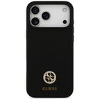 Guess Silicone Logo Strass 4G MagSafe Dėklas, skirtas iPhone 17 Pro Max - juodas