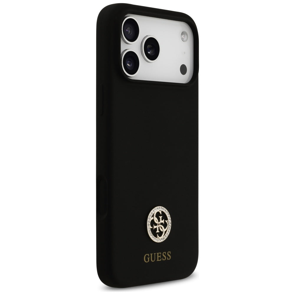 Guess Silicone Logo Strass 4G MagSafe Dėklas, skirtas iPhone 17 Pro Max - juodas