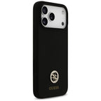 Guess Silicone Logo Strass 4G MagSafe Dėklas, skirtas iPhone 17 Pro Max - juodas