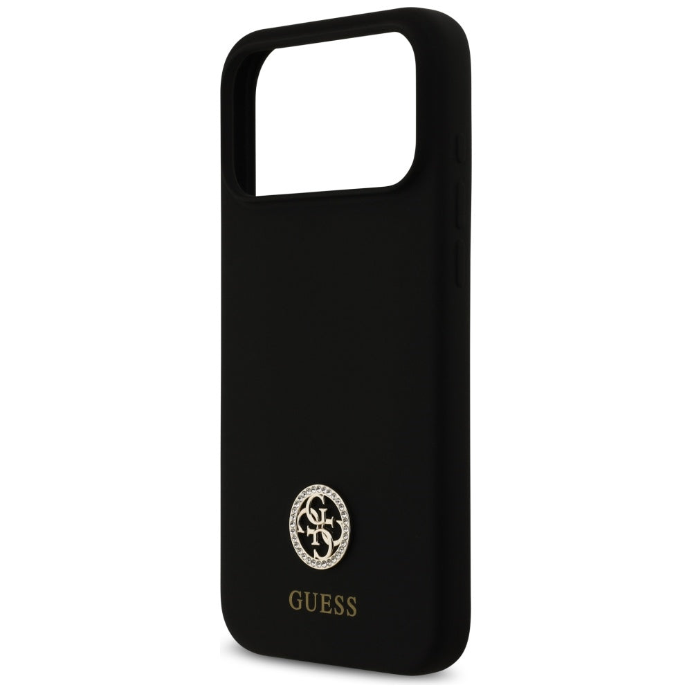 Guess Silicone Logo Strass 4G MagSafe Dėklas, skirtas iPhone 17 Pro Max - juodas