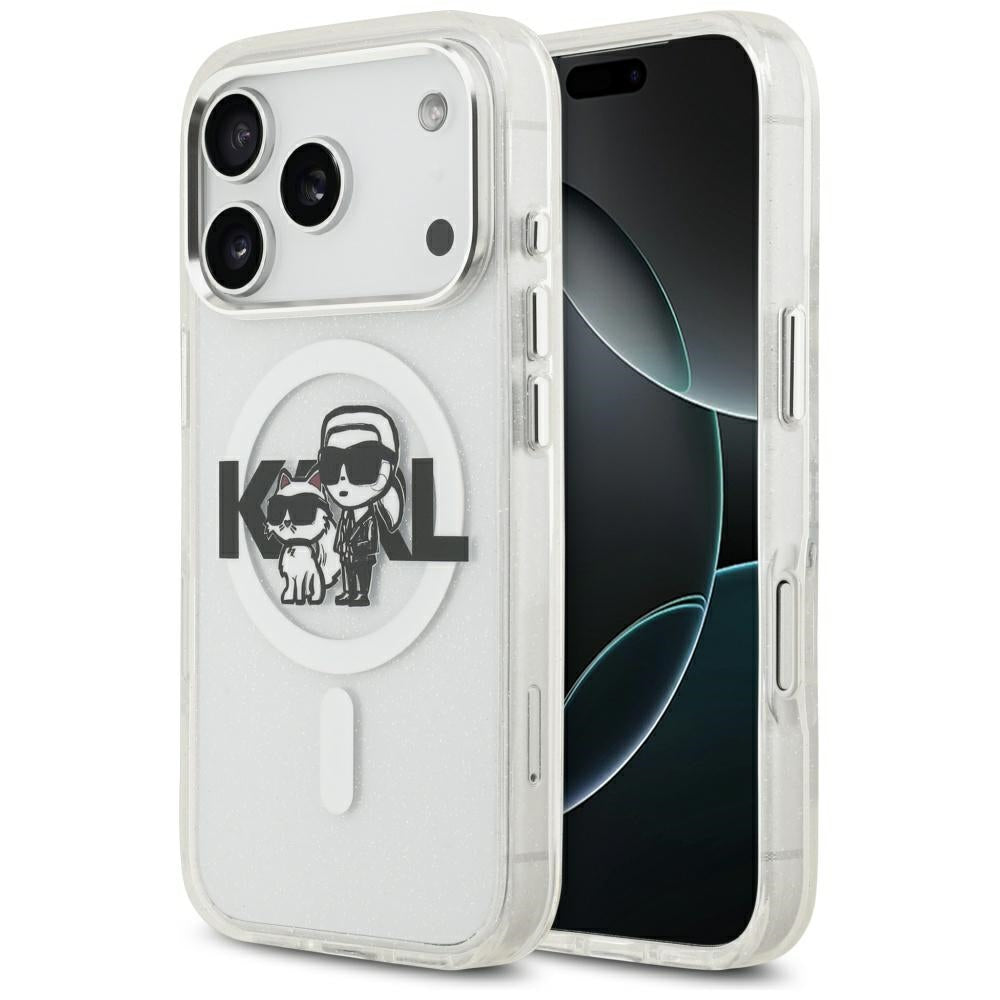 Karl Lagerfeld IML Glitter Karl & Choupette Sketch Logo MagSafe Dėklas iPhone 17 Pro - Skaidrus -- iPhone 17 Pro