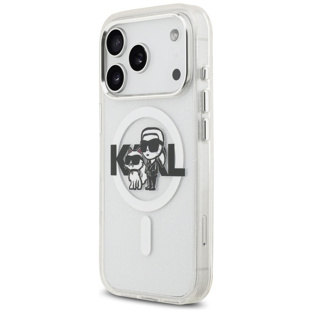 Karl Lagerfeld IML Glitter Karl & Choupette Sketch Logo MagSafe Dėklas iPhone 17 Pro - Skaidrus -- iPhone 17 Pro