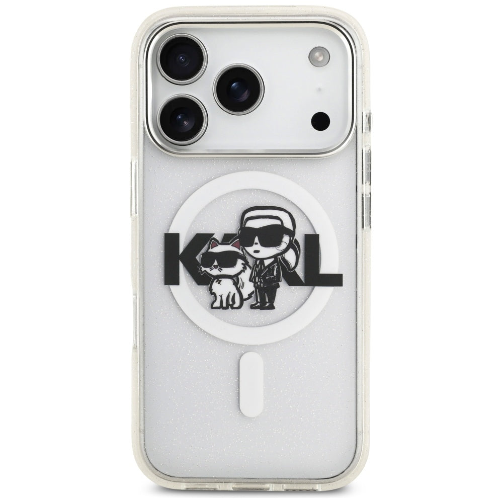 Karl Lagerfeld IML Glitter Karl & Choupette Sketch Logo MagSafe Dėklas iPhone 17 Pro - Skaidrus -- iPhone 17 Pro