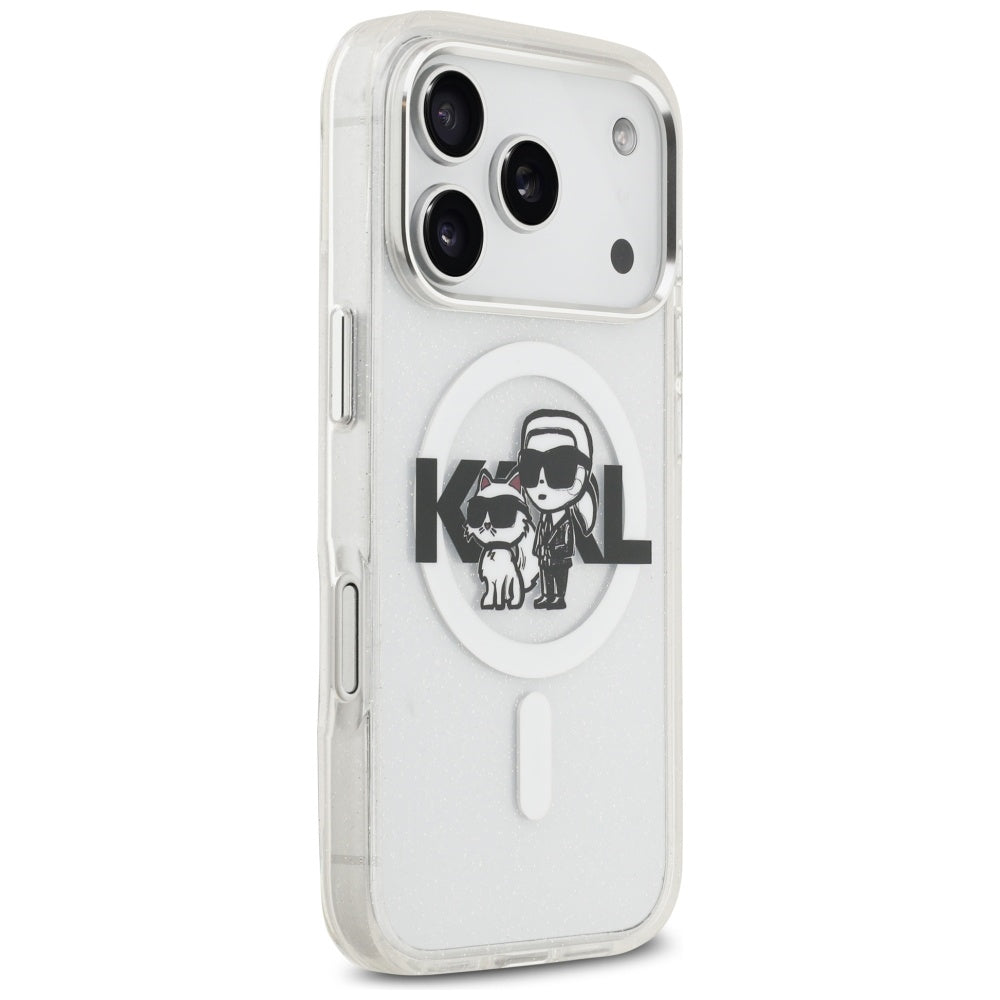 Karl Lagerfeld IML Glitter Karl & Choupette Sketch Logo MagSafe Dėklas iPhone 17 Pro - Skaidrus -- iPhone 17 Pro