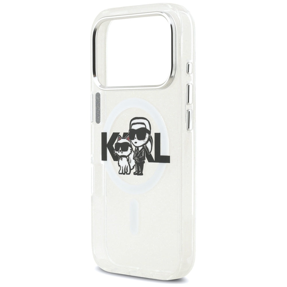 Karl Lagerfeld IML Glitter Karl & Choupette Sketch Logo MagSafe Dėklas iPhone 17 Pro - Skaidrus -- iPhone 17 Pro